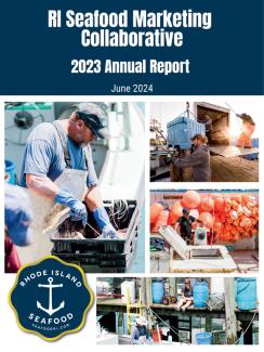 Cover for annual report showing local fishers and seafood species