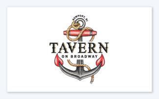 Logo drawing of an anchor with rope with the words Tavern on Broadway
